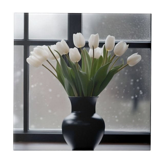 Carreau "La grâce de l'hiver : Tulipes blanches dans un va (Devant)