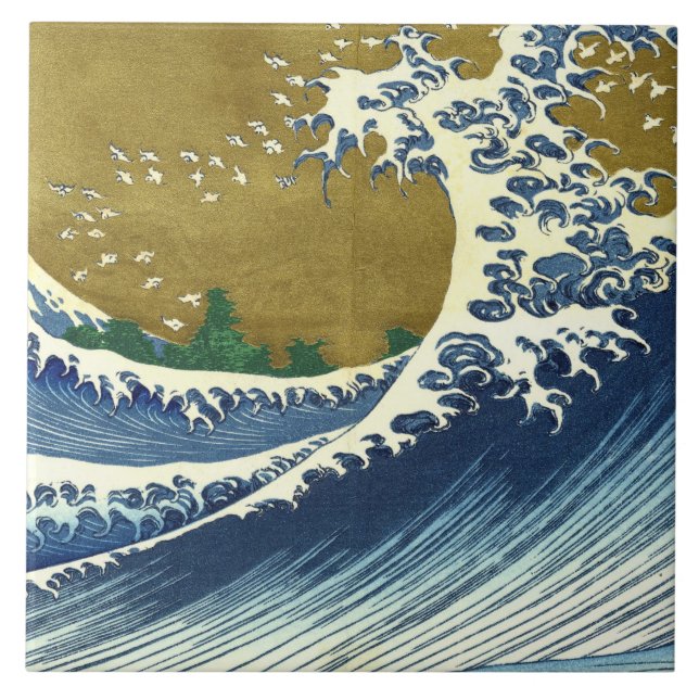 Carreau La Grande Vague (Art Japonais Bleu et Or, Hokusai) (Devant)