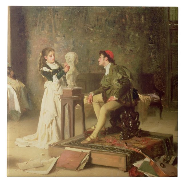 Carreau La jeune sculpteuse (huile sur la toile) (Devant)