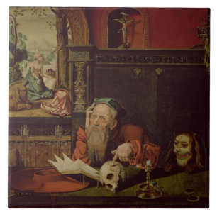 Carreau La méditation de St Jerome (huile sur le panneau)