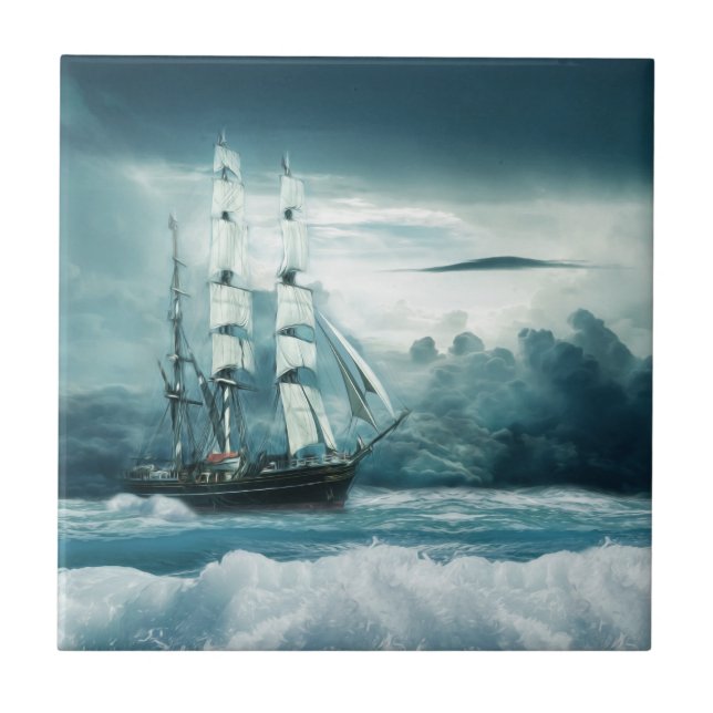 Carreau La mer cruelle - Navire à voile (Devant)