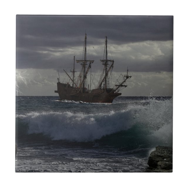 Carreau La mer cruelle - Navire à voile (Devant)