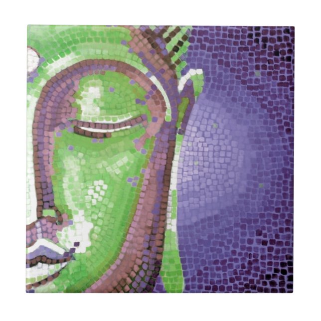 Carreau La mosaïque verte et pourpre Bouddha font face (Devant)