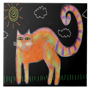 Carreau La peinture Abstraite au soleil sur le chat orange