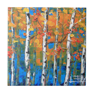 Carreau La peinture d'arbre de bouleau, bouleau bleu,