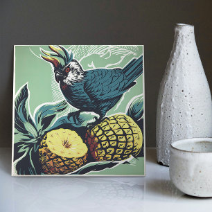 Carreau La poursuite de l'ananas par le cacatoès : Inspiré