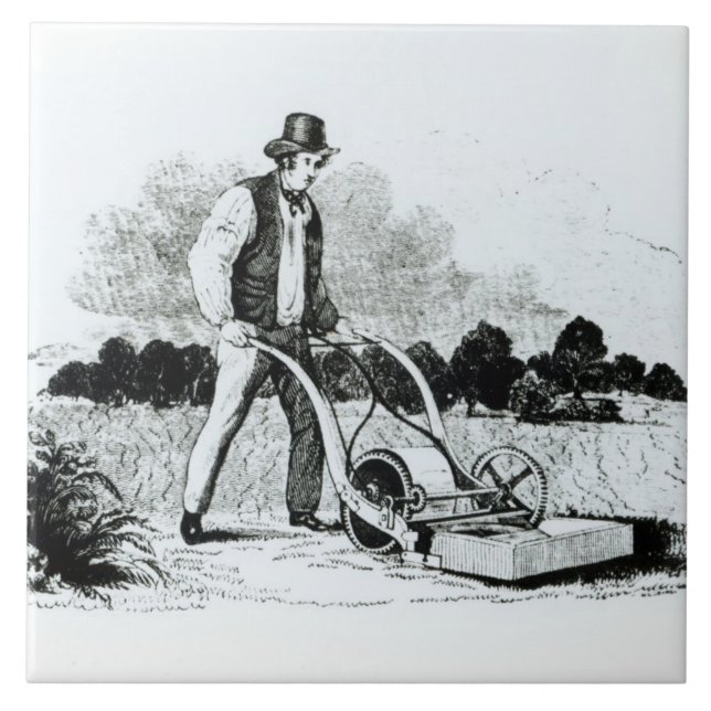 Carreau La première tondeuse à gazon (gravure) (photo de (Devant)