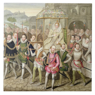 Carreau La Reine Elizabeth I dans le cortège avec ses