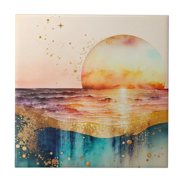 Carreau La série de plages à l'aquarelle Design 3 (Devant)