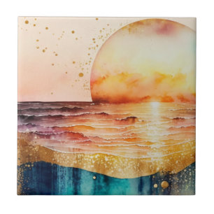 Carreau La série de plages à l'aquarelle Design 3