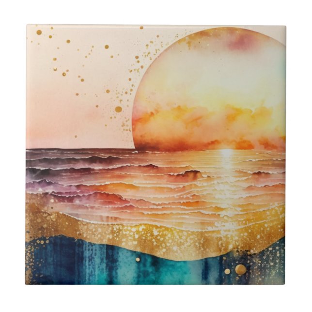 Carreau La série de plages à l'aquarelle Design 3 (Devant)