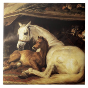 CARREAU LA TENTE ARABE AVEC CHEVAUX ET AUTRES ANIMAUX