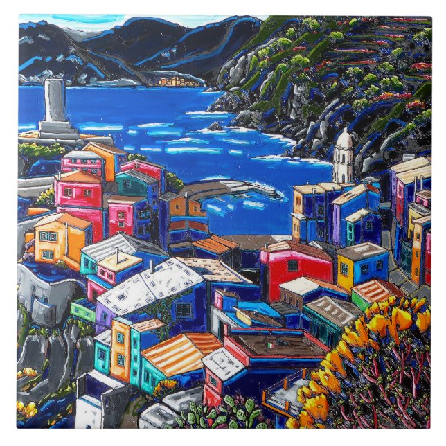 Carreau La tuile d'art décoratif "de village italien" (Devant)