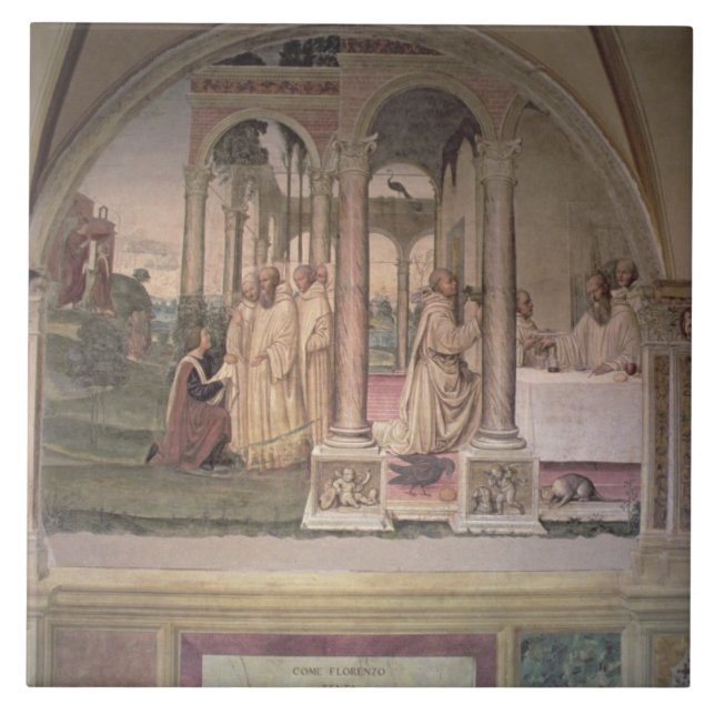 Carreau La vie de St Benoît (fresque) (détail) 3 (Devant)