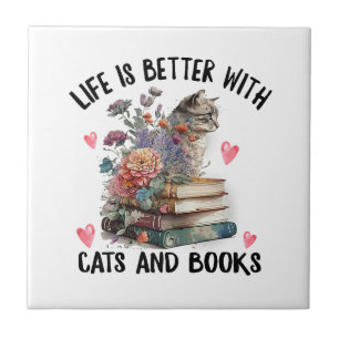 Carreau La vie est meilleure avec les chats et les livres 