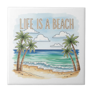 Carreau "La vie est une plage" Palm tropical Océan