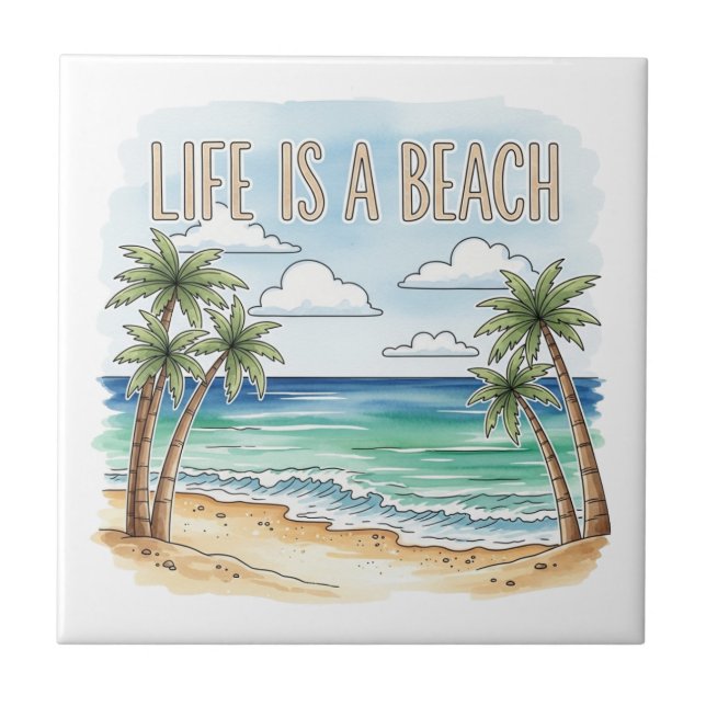Carreau "La vie est une plage" Palm tropical Océan (Devant)
