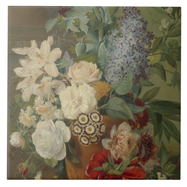 Carreau La vie morte avec des fleurs dans un Vase en terre (Devant)