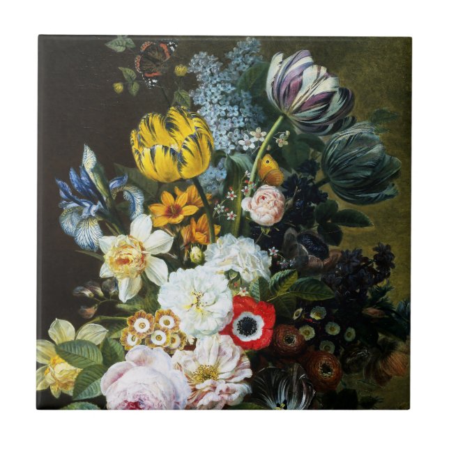 Carreau La vie morte avec la peinture de fleurs (Devant)