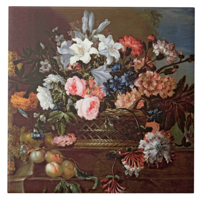 Carreau La vie toujours des fleurs dans un panier (Devant)