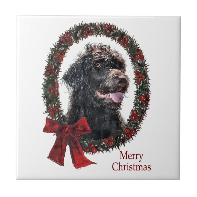 Carreau Labradoodle Cadeaux de Noël (Devant)
