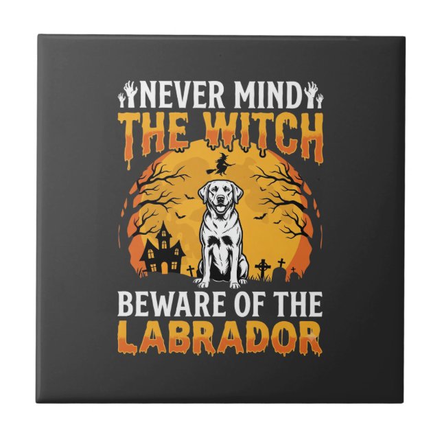 Carreau Labrador Halloween Attention au Chien (Devant)