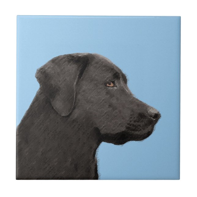 Carreau Labrador Retriever Black Peinture Original Chien A (Devant)