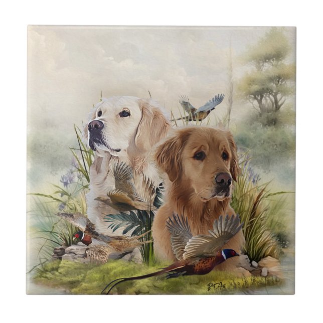 Carreau Labrador Retrivers avec faisan, Art (Devant)
