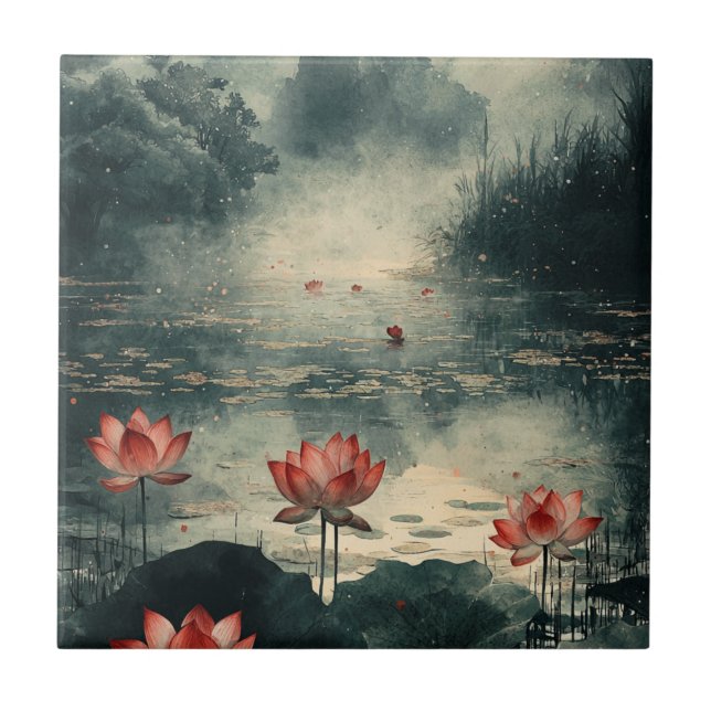 Carreau Lac de lotus au clair de lune (2) (Devant)