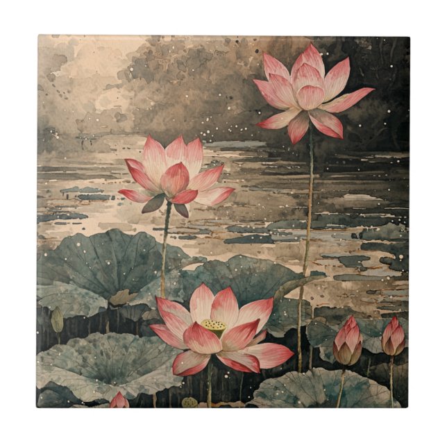Carreau Lac de lotus au clair de lune (3) (Devant)