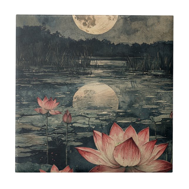 Carreau Lac de lotus au clair de lune (4) (Devant)