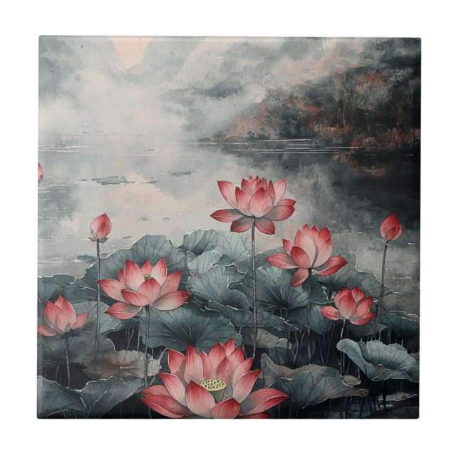 Carreau Lac de lotus au clair de lune (5) (Devant)