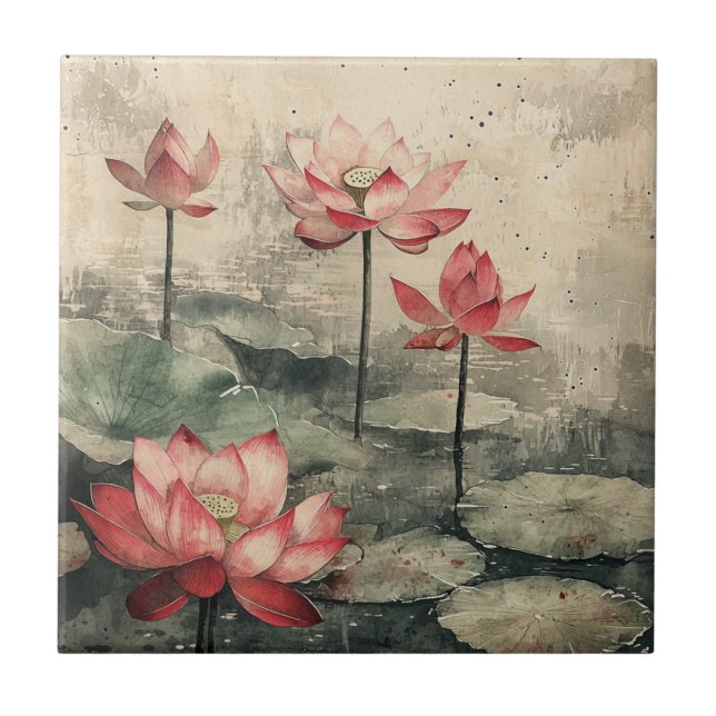 Carreau Lac de lotus au clair de lune (6) (Devant)