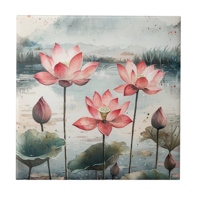 Carreau Lac de lotus au clair de lune (7) (Devant)