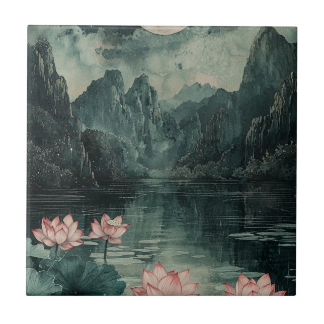 Carreau Lac de lotus au clair de lune (8) (Devant)