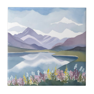 Carreau Lac de montagne   Paysage aquarelle florale