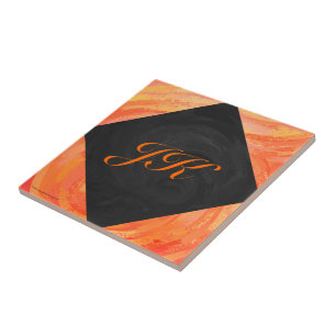Carreau Lac Fire Orange et Monogramme noir