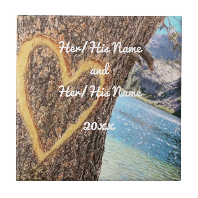 Carreau Lac Tahoe Blue Water Tree Heart Love (Devant)