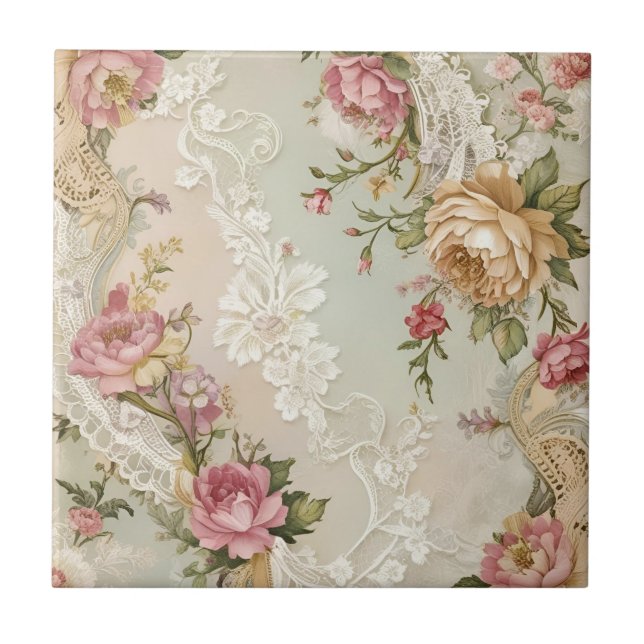 Carreau Laces vintages et Roses (Devant)