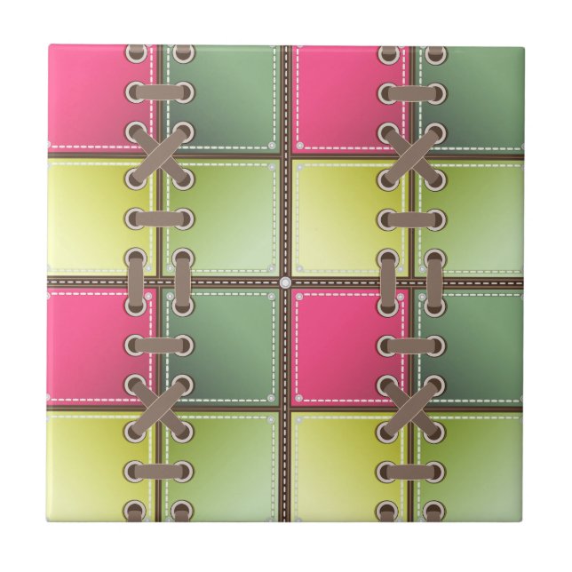 Carreau lacets de chaussures art de mode rose et vert (Devant)
