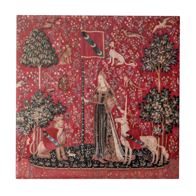 Carreau Lady and Unicorn Medieval Tapestry Touch (Devant)