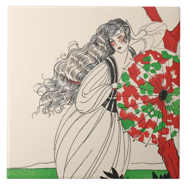 Carreau LADY AVEC BOUMBRELLA Art Déco Beauté Cheveux mode (Devant)