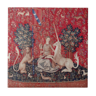 Carreau Lady et Unicorne Vue de la Tapisserie Médiévale