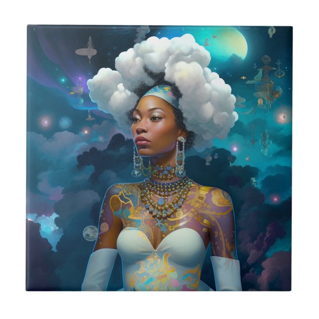 Carreau Lady In Surreal World Art Cosmique Africain-Améric (Devant)