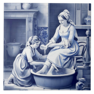 Carreau Lady Lavage Pieds 1700s Delft Bleu Blanc Salle de