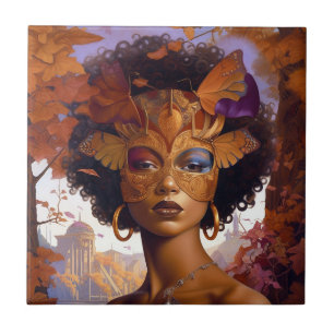 Carreau Lady Portant un Masque Art Imaginaire noir