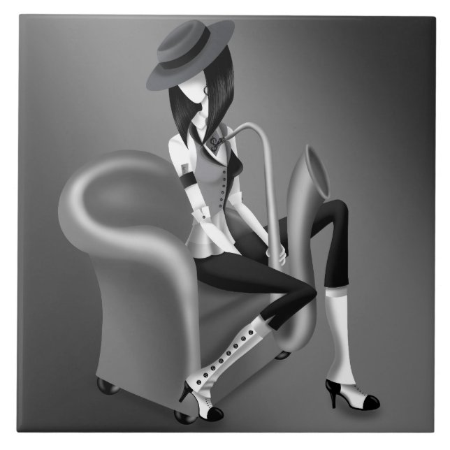 Carreau Lady Saxophoniste - Carrelage décoratif d'inspirat (Devant)