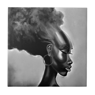 Carreau Lady Shy - Jolie femme africaine - Peinture MIGNED