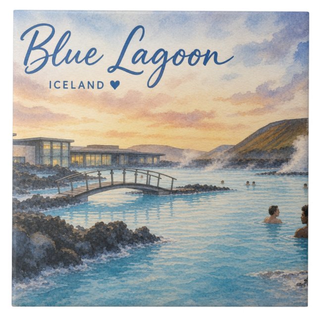 Carreau Lagon bleu Islande bain thermal aquarelle  (Devant)