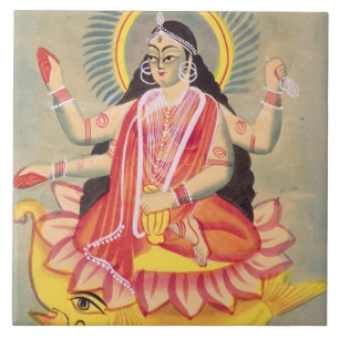 Carreau Laksmi se reposant sur un trône de lotus part,